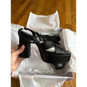 NIB Lisa Vicky Jazz Black Leather Strappy Platform Block Heels Size 8.5